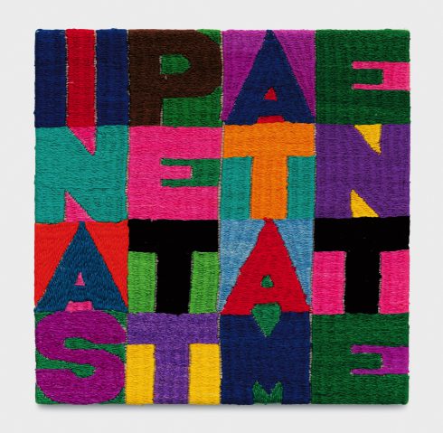 Alighiero Boetti, Inaspettatamente, 1987, embroidery, 17.3 x 17.3 cm.